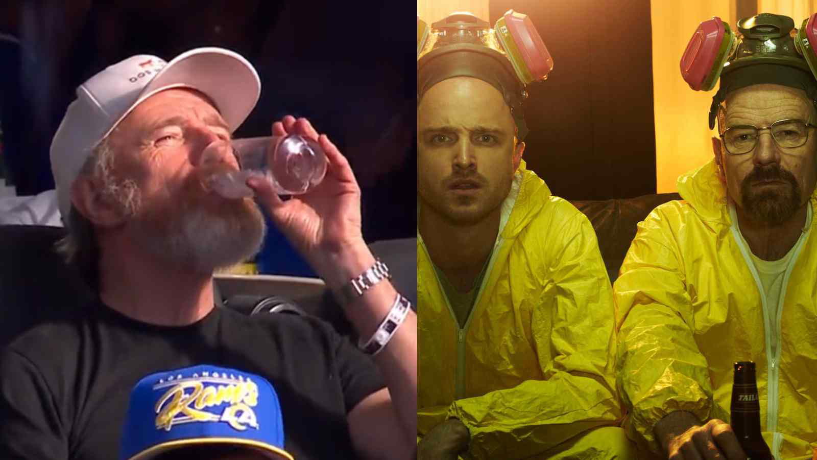 WATCH: “Cooking some blue stuff?” Breaking Bad stars Bryan Cranston and Aaron Paul reunite at the Rams game only to see the team get hammered by the Cardinals