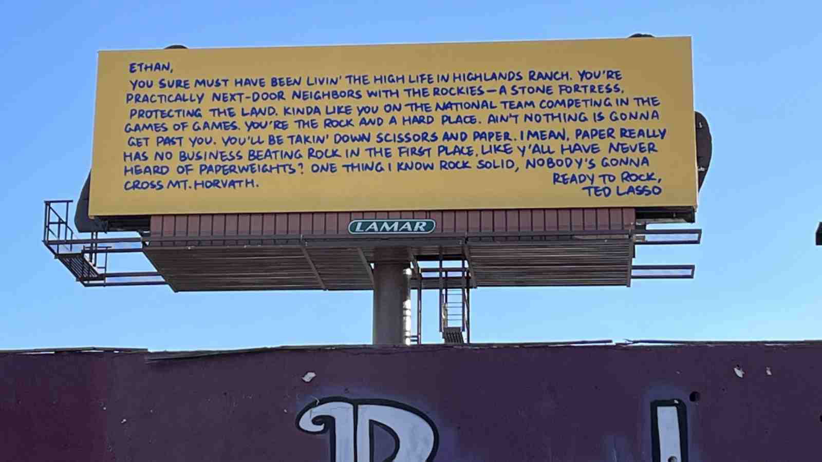 Ted Lasso offers encouragement via billboard messages for USA players going to the 2022 FIFA World Cup