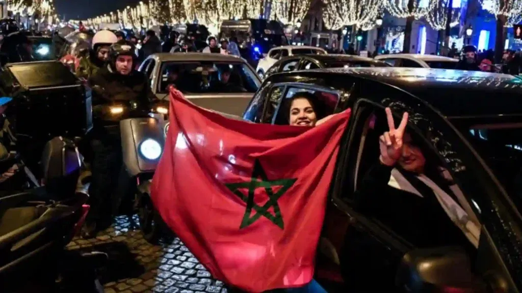 People on the streets celebrating Morocco's win