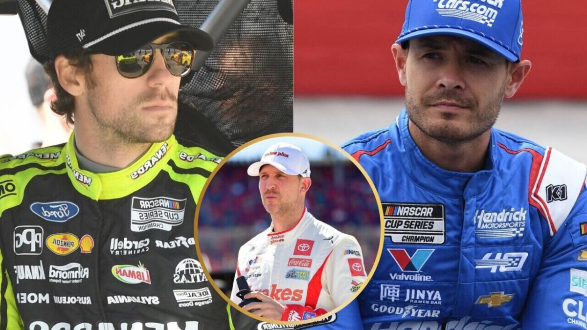 Ryan Blaney, Denny Hamlin and Kyle Larson