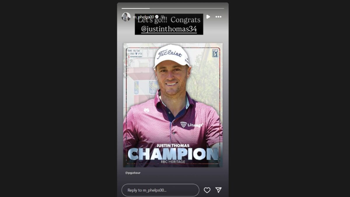 "Didn't realize how much I missed winning," Justin Thomas left EMOTIONAL after ending almost 3-year winless drought with victory at RBC Heritage 5 Michael Phelps' reacts to Justin Thomas' win