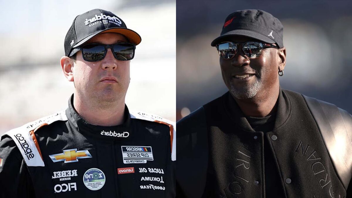 “Put me in the bracket of age for then Brexton!” Kyle Busch reveals how many more years and Cup race wins left in his tank 2 Kyle Busch (via IMAGO), Michael Jordan (via NBC)