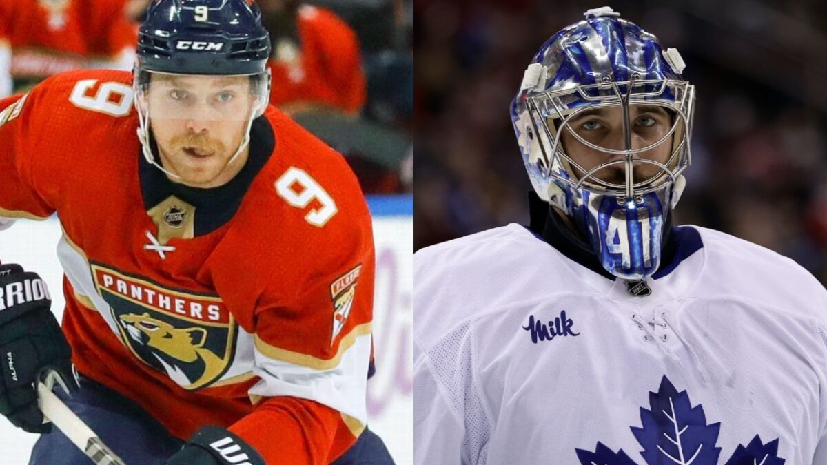 "Should be gone for the rest of the series" - NHL fans demand SUSPENSION for Sam Bennett for his elbow hit on goaltender Anthony Stolarz in Game 1 3 Sam Bennett and Anthony Stolarz
