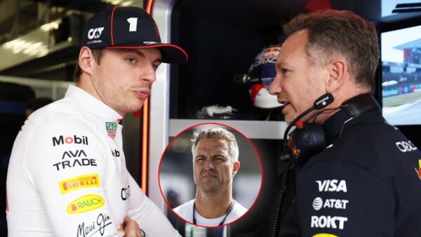 Max Verstappen and Christian Horner (via Red Bull Content Pool), Ralf Schumacher (via IMAGO)