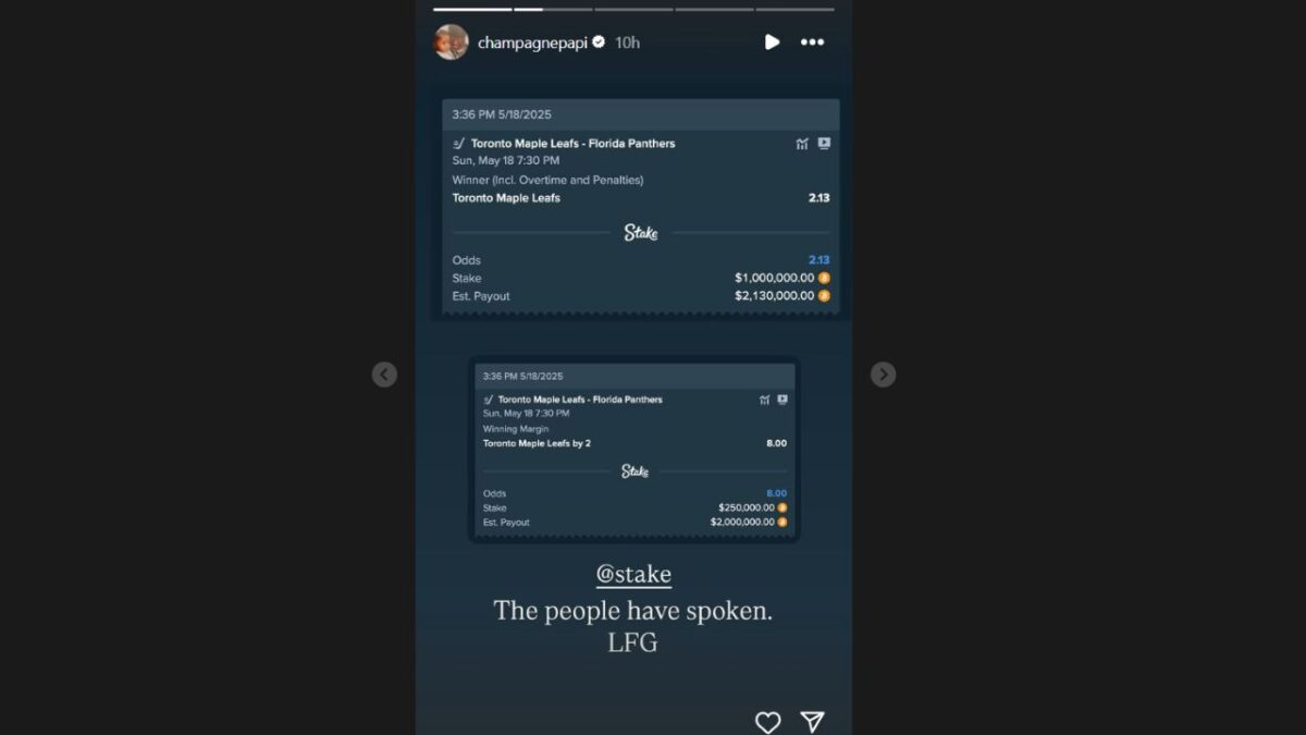 Drake BLAMES Justin Bieber for Losing Over $1 Million Bet as Toronto Maple Leafs Suffer Another Game 7 Elimination 1 Drake's bet on Toronto Maple Leafs