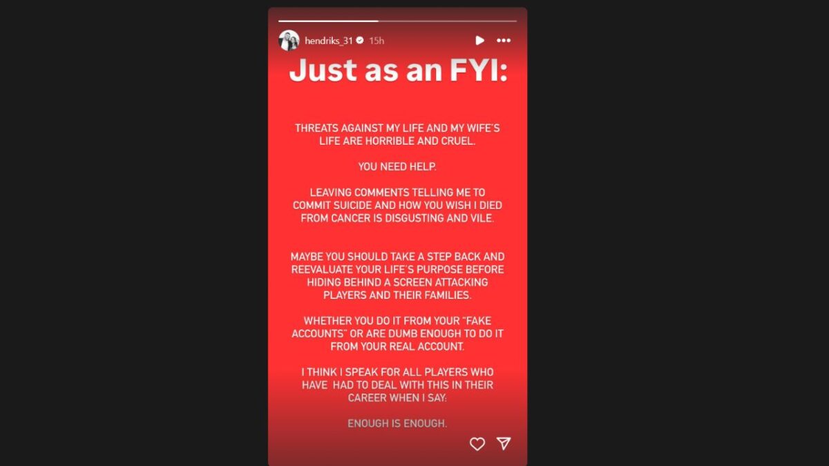 "You Need Help," Liam Hendriks BASHES Fans for Sending 'Vile' Death Threats to Him Following 5-1 Loss Against Mets 1 Liam Hendriks's message