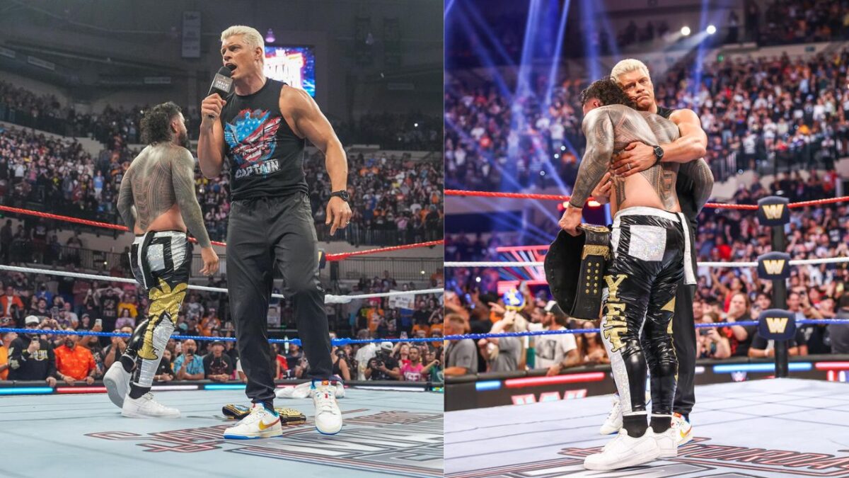 (Video) Cody Rhodes Makes a Stunning Return at Saturday Night's Main Event; Issues a Massive Challenge for Money in the Bank 2025 1 Cody Rhodes hugging Jey Uso