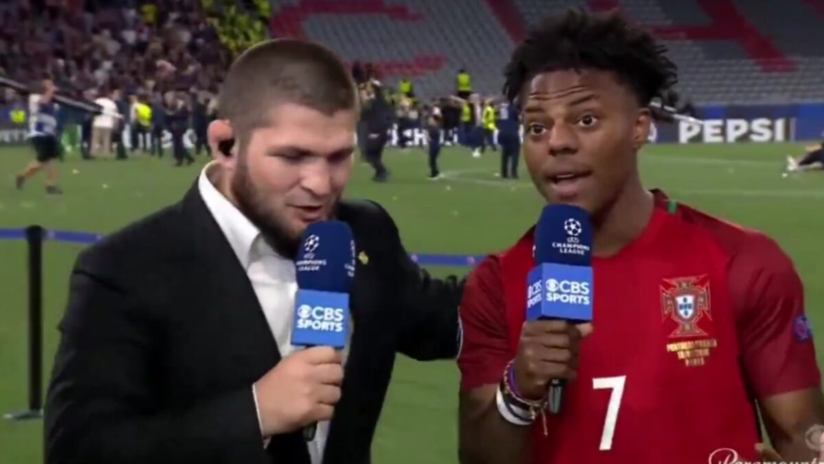 "Soul Left His Body" - Khabib Nurmagomedov Quickly Warning IShowSpeed on Live TV Leaves Fans Stunned 1 Khabib Nurmagomedov warns IShowSpeed in a playful exchange in the UCL final