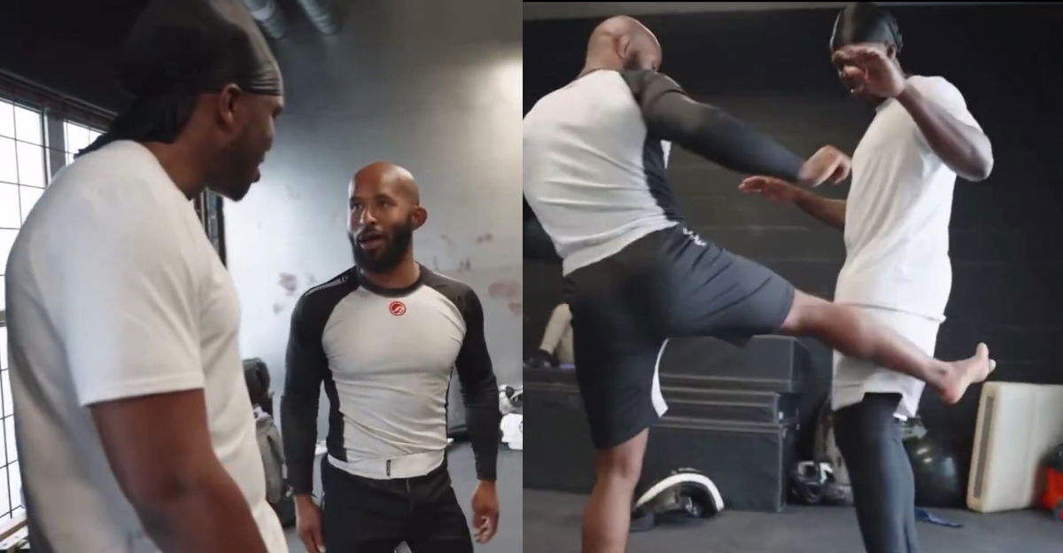KSI Collapses to the Floor After UFC Legend Demetrious Johnson Gives Taste of Leg Kick