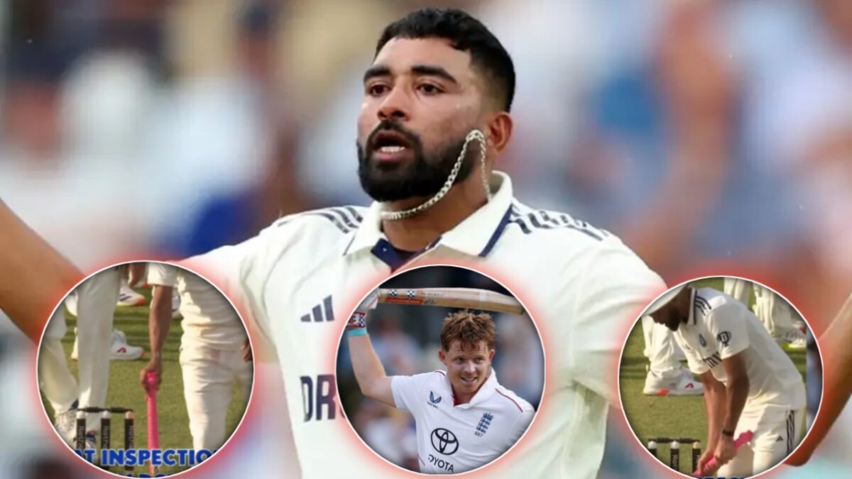 (Video) Mohammed Siraj Gets into Ugly Verbal Spat with Harry Brook, Gets Smashed in Next Over 1 Mohammed Siraj inspects bat