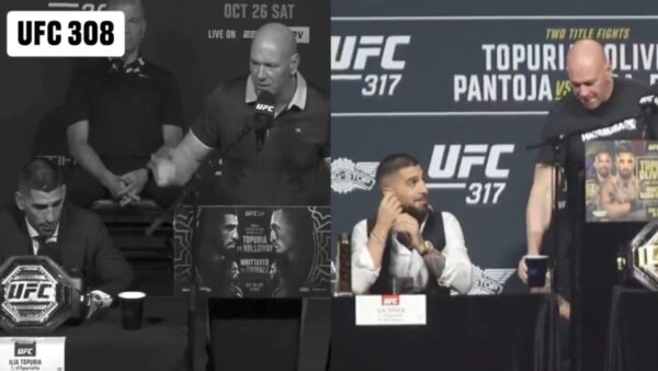 (Video) Dana White Puts ‘Dehydrating’ Ilia Topuria to Test Again With Hilarious Water Cup Gesture