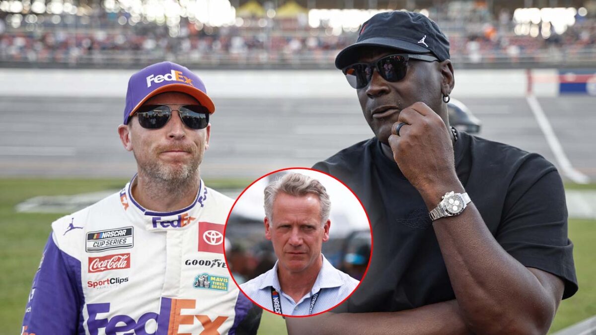 Denny Hamlin and Michael Jordan (via Newsweek), Steve Phelps (via Getty)