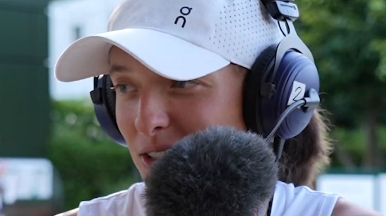 Iga Swiatek Gets Interviewed with a Huge Headphone Set on BBC Sport