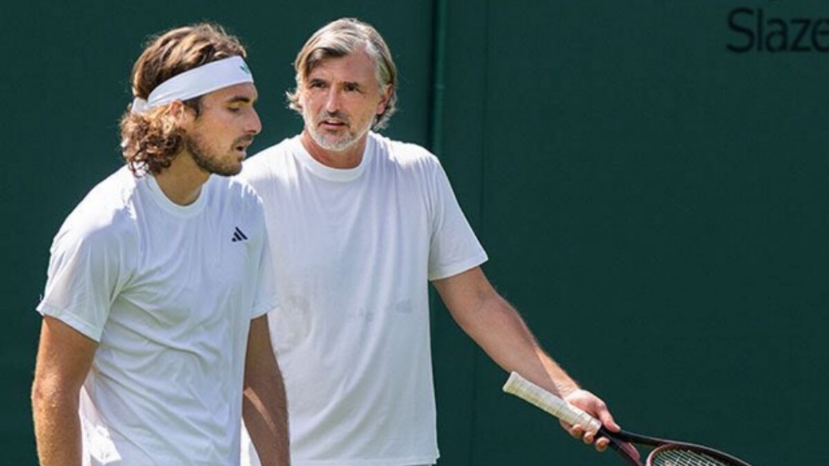 Stefanos Tsitsipas and Goran Ivanisevic (via X/The Tennis Letter)