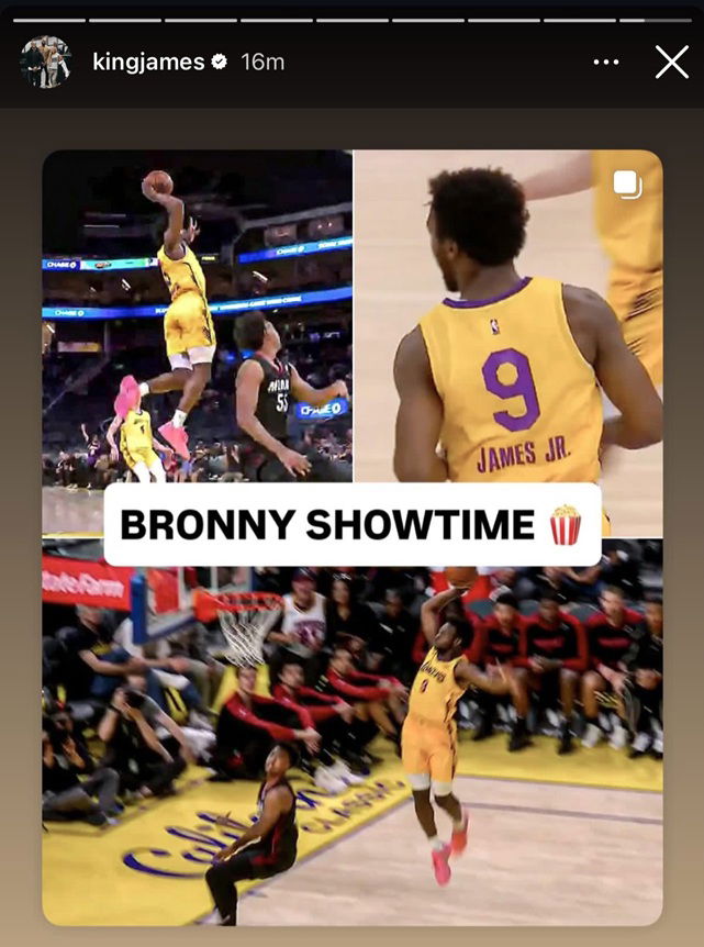 LeBron James shouts out Bronny James on IG