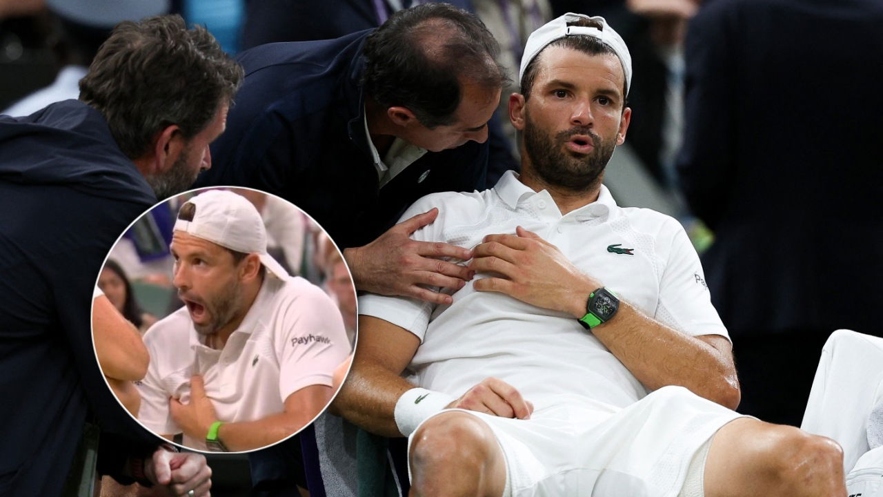 (In Images) Grigor Dimitrov Collapses on Court Before Forced to Retire from his Wimbledon Fourth Round Against Jannik Sinner