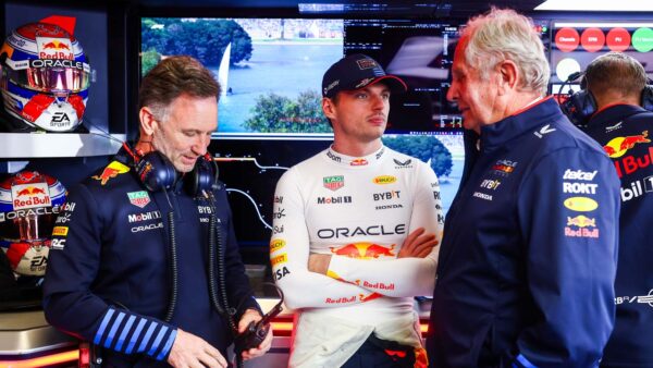 Christian Horner, Max Verstappen and Helmut Marko (via Red Bull)