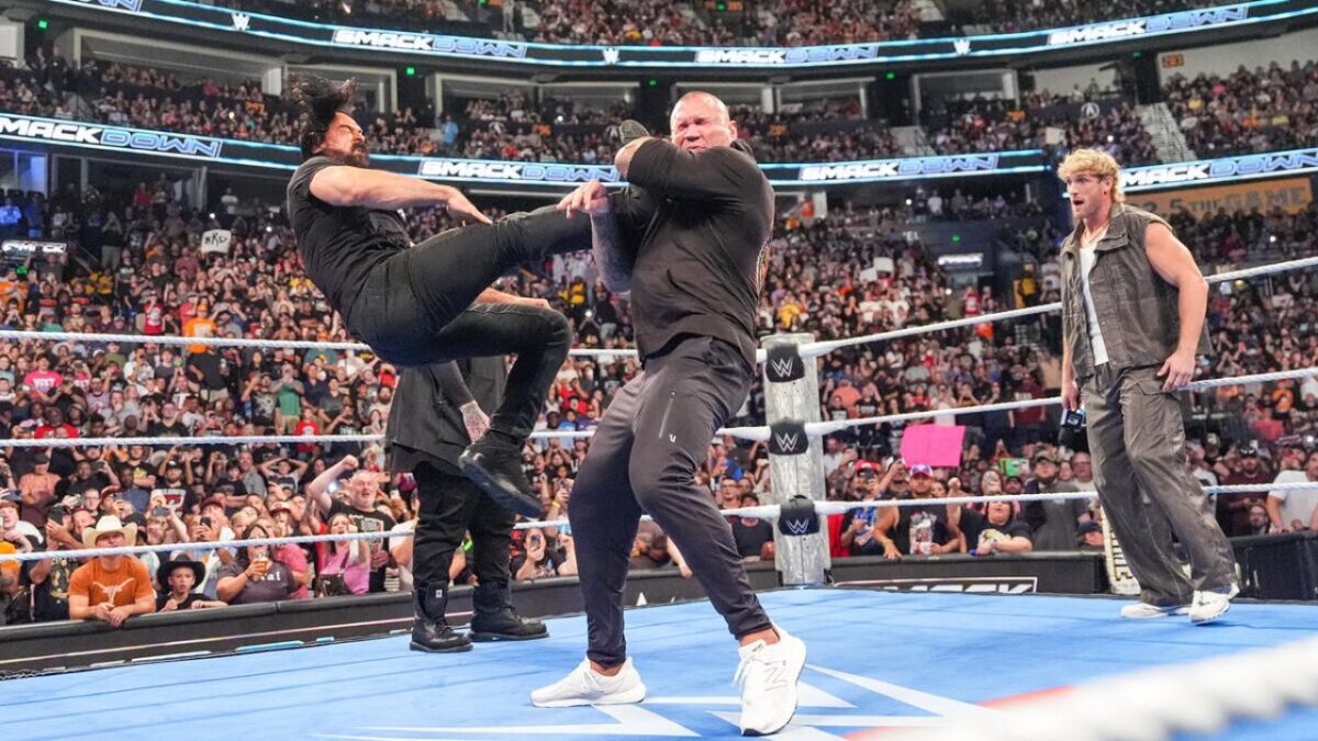 Drew McIntyre attacking Randy Orton