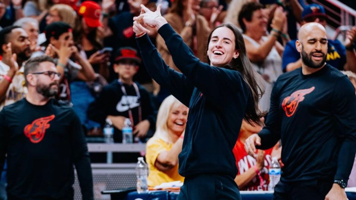 Caitlin Clark cheering on her Fever in win