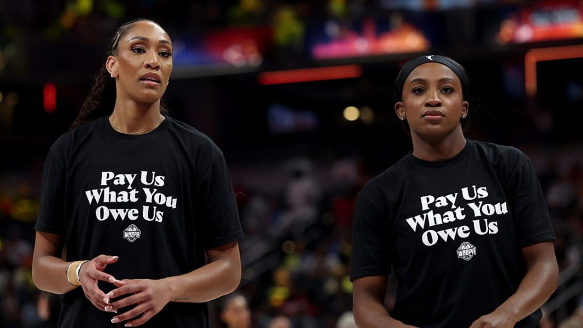 Kylie Kelce Silences WNBA Haters after Defending Caitlin Clark, Angel Reese, and Other Stars 1 Aces stars A'ja Wilson and Jackie Young wearing the t-shirt