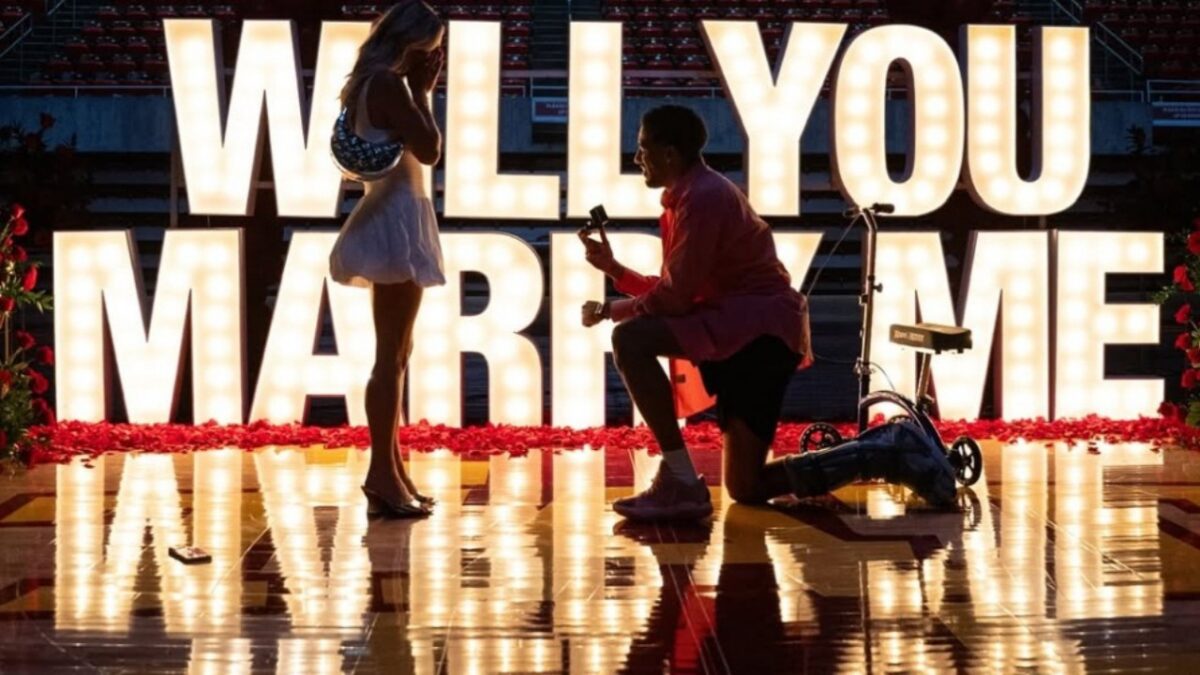Caitlin Clark Celebrates Close Friends Tyrese Haliburton and Jade Jones' Engagement 2 Tyrese Haliburton proposed to Jade Jones on the Iowa State basketball court