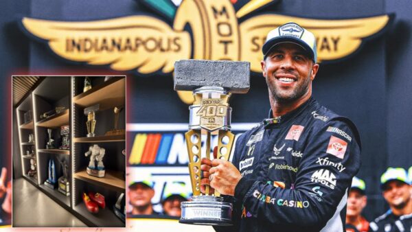 Bubba Wallace Flexes Trophy Collection After Brickyard 400 Triumph