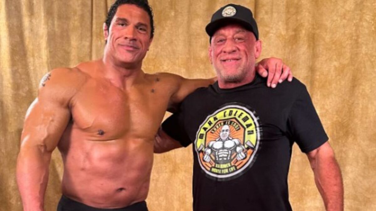 Mark Coleman with Dwayne Johnson on the sets of the upcoming movie