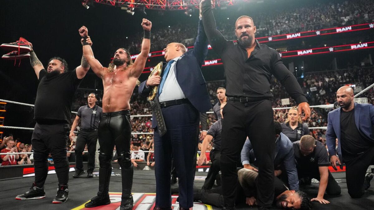 Seth Rollins' Crew Destroys Roman Reigns, CM Punk and LA Knight in Statement-Making Assault on Raw 1 Bronson Reed with Roman Reigns' sneakers