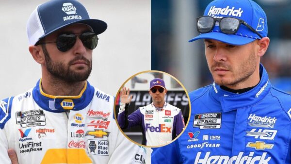 Kyle Larson, Denny Hamlin and Chase Elliott