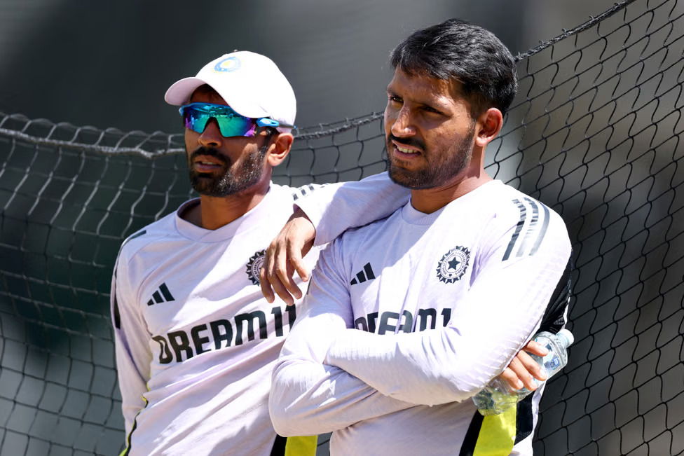 Abhimanyu Easwaran and Dhruv Jurel in training kits