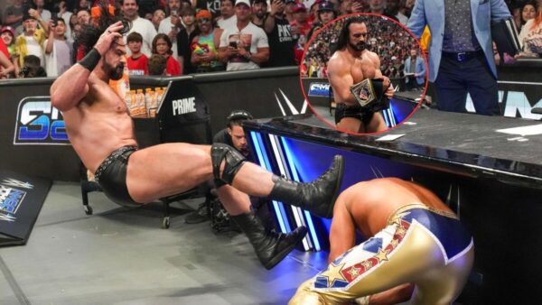 (Video) Drew McIntyre Claymores Cody Rhodes Through the Table in Epic Brawl on SmackDown