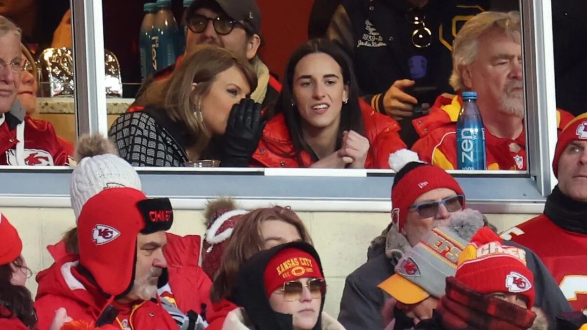 Caitlin Clark with Taylor Swift watching a Chiefs game