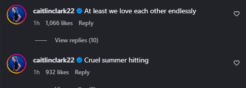 Caitlin Clark's comments on Bri Lewerke's post