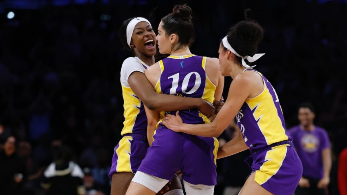Kelsey Plum Risks League Fine After NSFW Tirade Following Buzzer-Beater Game-Winner 1 Sparks teammates embrace Kelsey Plum after game-winner