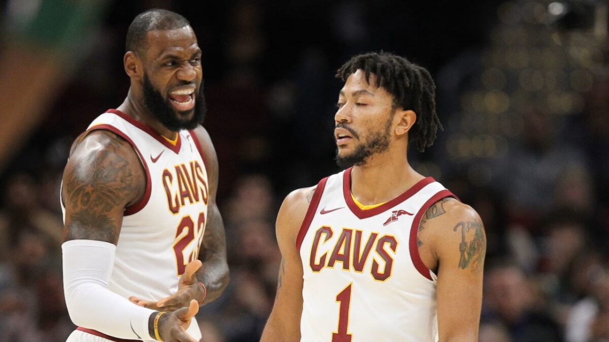 LeBron James Gives Derrick Rose His Flowers After Bulls Announce Jersey Retirement 1 Derrick Rose joined LeBron James at Cavs
