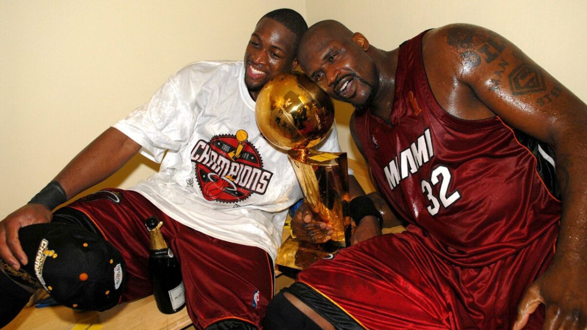 Shaquille O'Neal Reveals How Pat Riley Forced Him Out of Heat After Altercation 1 Shaquille O'Neal and Dwyane Wade with the 2006 NBA title