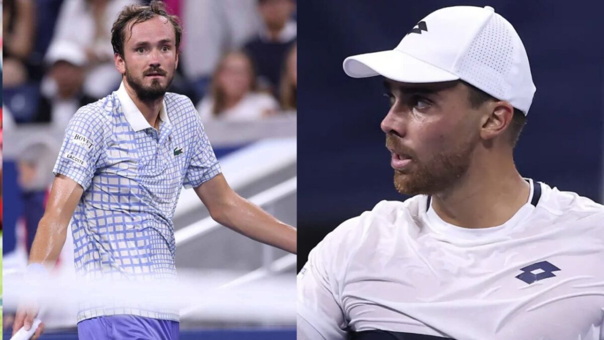 (Video) Angry Daniil Medvedev Destroys Racket After Dramatic US Open 1st Round Defeat to Benjamin Bonzi 1 Daniil Medvedev and Benjamin Bonzi (via X/TENNIScentel/Jose Morgado)