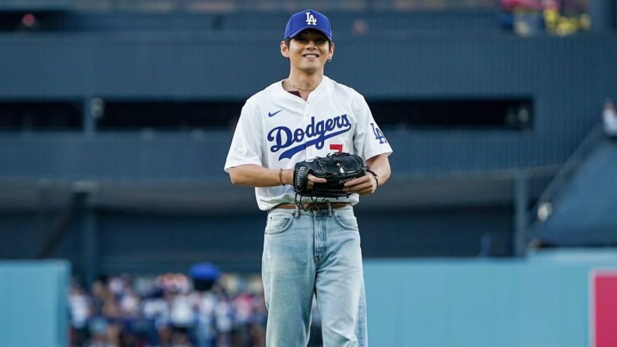 BTS Member V Throwing First Ceremonial Pitch at LA Dodgers Game Sparks HILARIOUS Reaction from Fans: "Bros Better Than Sasaki" 1 BTS Star V throwing first ceremonial pitch