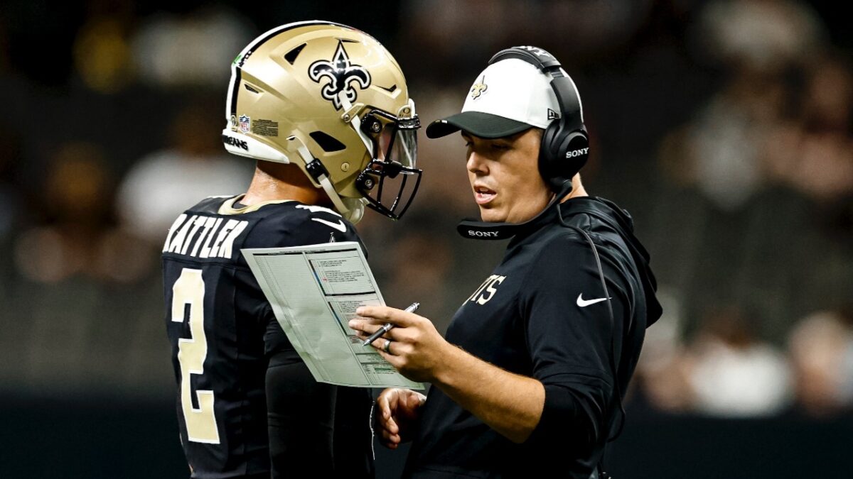 Saints HC Kellen Moore and Spencer Rattler