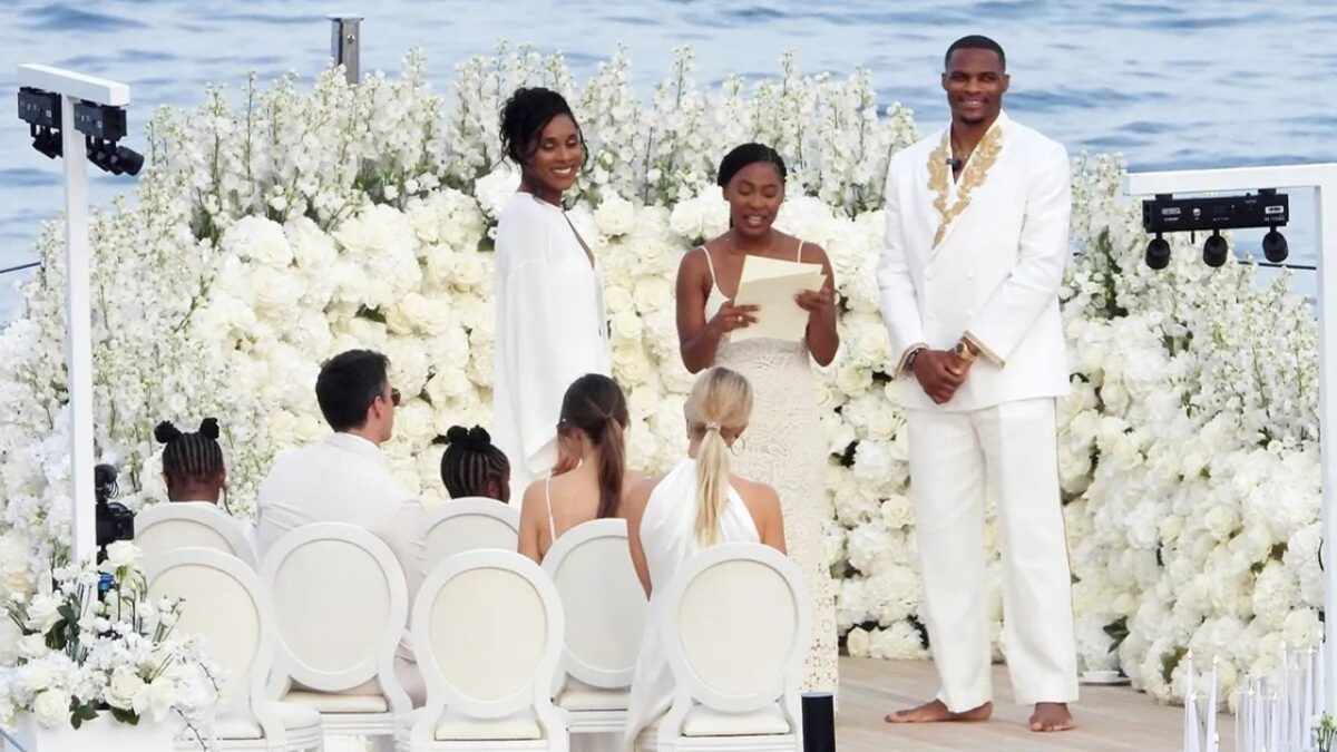 Russell and Nina Westbrook renewing their vows in Portofino, Italy