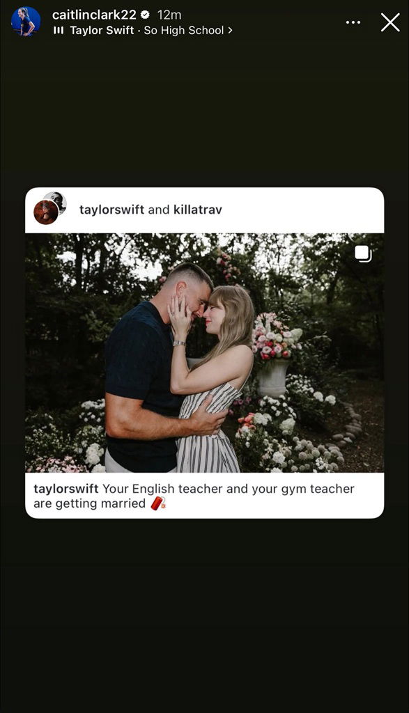Caitlin Clark shared Taylor Swift and Travis Kelce's engagement