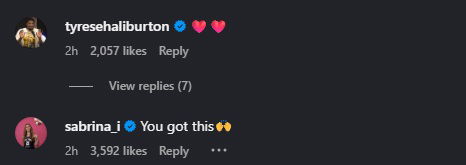 Tyrese Haliburton & Sabrina Ionescu commented on IG