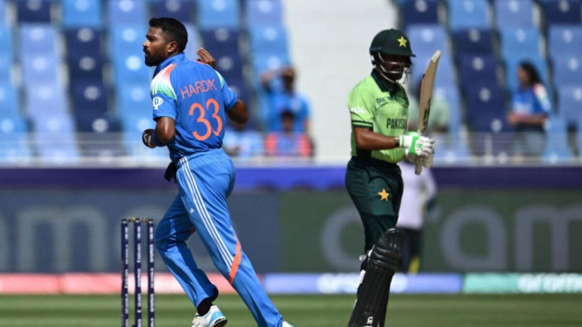 Hardik Pandya dismissing Babar Azam during Champions Trophy clash. 