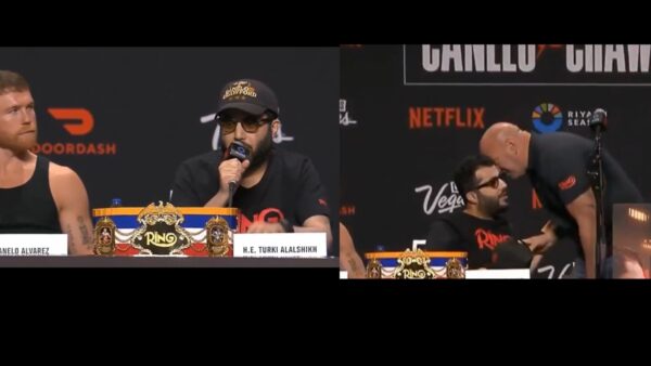 Turki Alalshikh left hanging by Dana White during the press conference (via X)