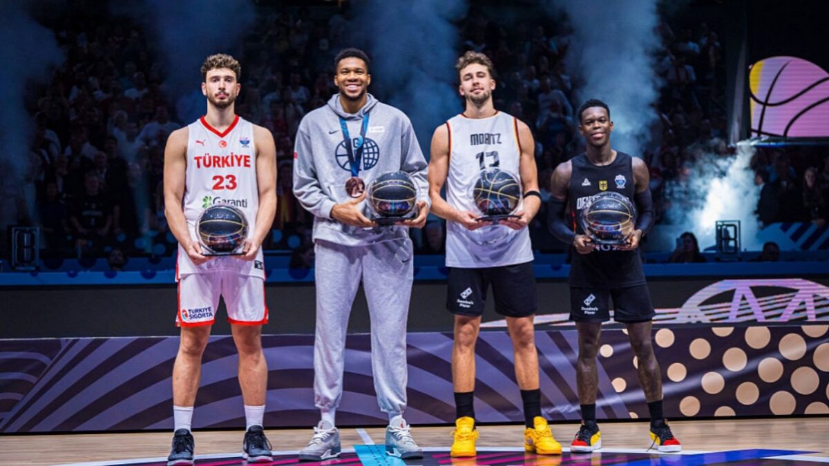 EuroBasket 2025 All-Stars Alperen Sengun, Giannis Antetokounmpo, Franz Wagner, and Dennis Schroder