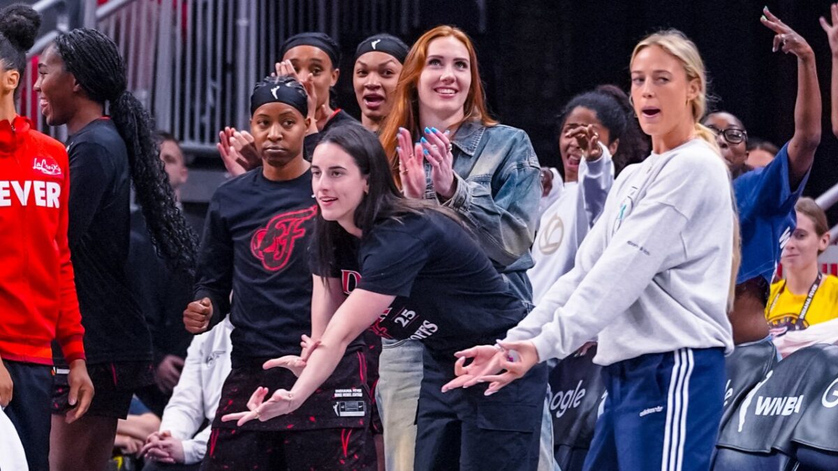 Caitlin Clark and Fever bench celebrate in Game 2 win