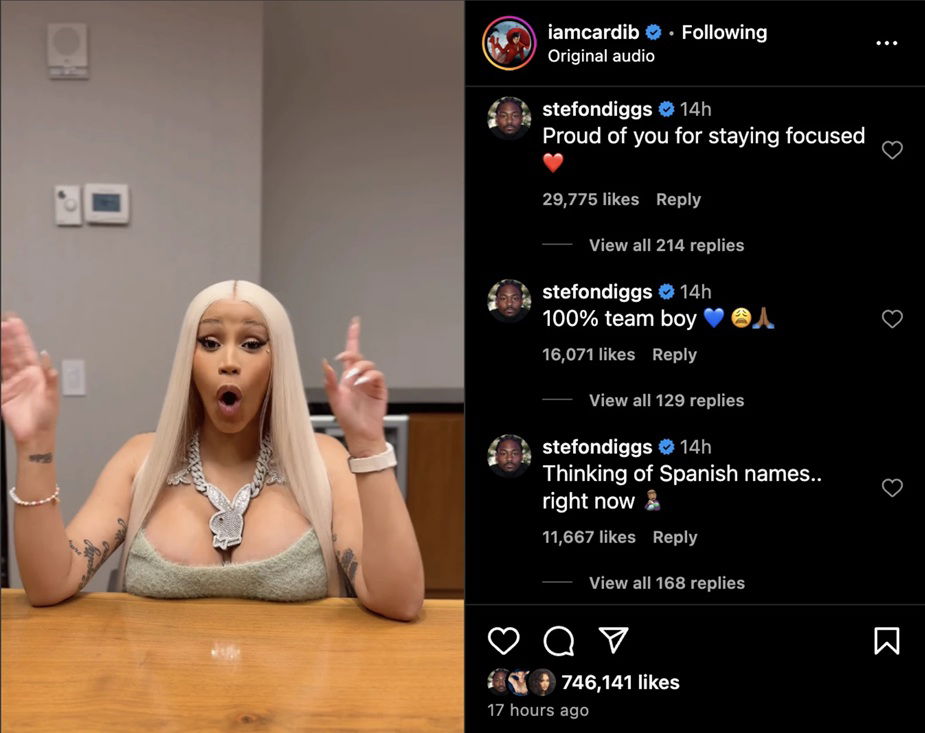 Stefon Diggs' comments on Cardi B's IG