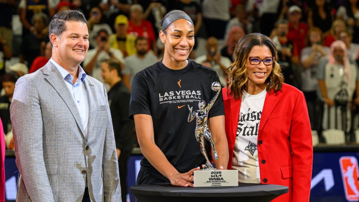 Caitlin Clark Hypes Kelsey Mitchell For Destroying A'ja Wilson's Record-Setting Night 1 A'ja Wilson with her 4th MVP award