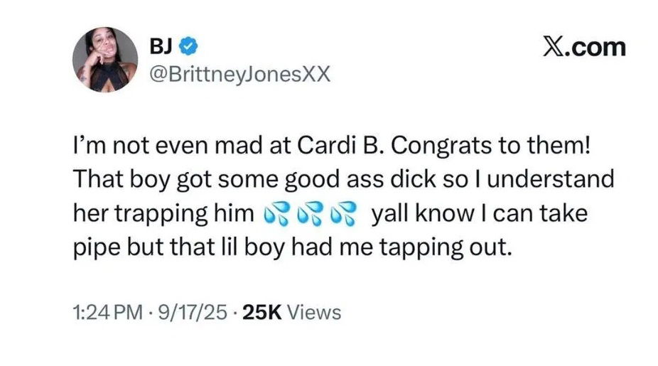 Cardi B Defends Stefon Diggs As OnlyFans Model and Marketing Executive Bring Forth Accusations 1 Brittney Jones' deleted tweet