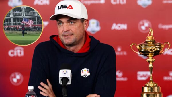 (Video) Keegan Bradley Fires up Fans at Bethpage by Running with US Flag in Hand Ahead of 2025 Ryder Cup